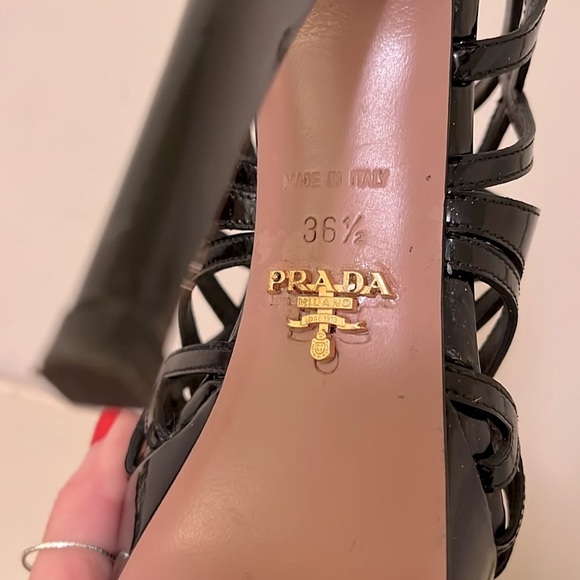 Prada Black Patent Leather Caged Platform Heels - Picture 10 of 16